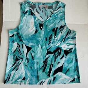 Chico’s Easy Wear Tropical Leaf-Print V-Neck Sleeveless Tank Size XL